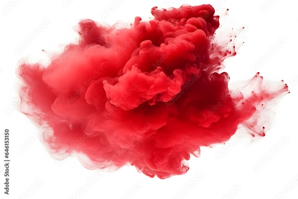 Red Smoke Dust Explosion: A Fiery Burst of Vibrant Colors and Dynamic Energy separated on white background, brilliant smoke clouds on white background, generative ai