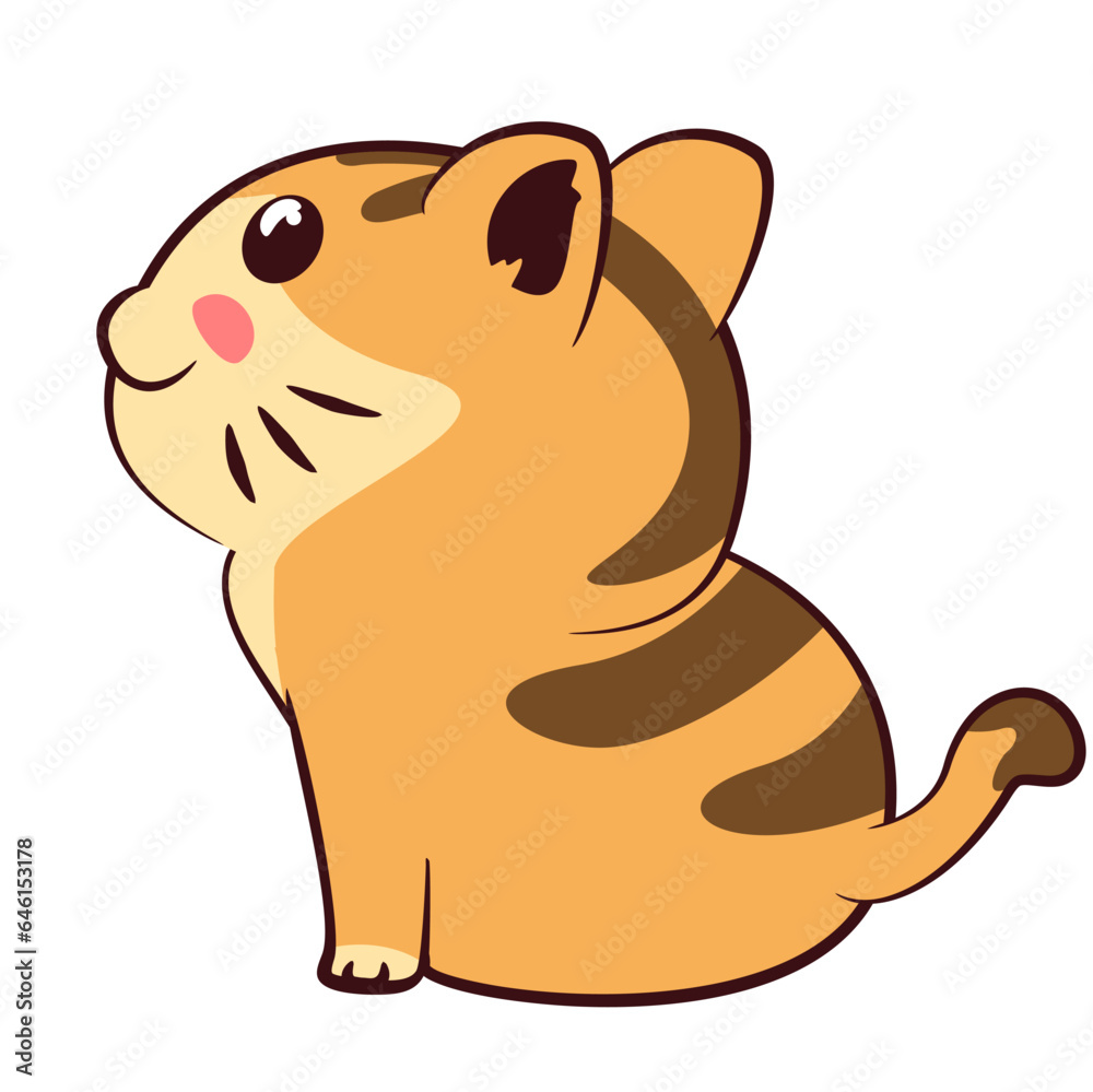 Vector mascot, cartoon and illustration of a cute orange and white striped cat sitting looking up Vector mascot, cartoon and illustration of a cute orange and white striped cat sitting looking up