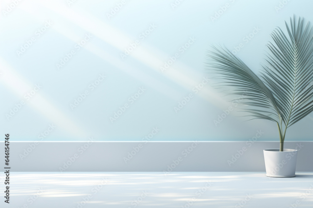 Picture of plant in white pot placed on white floor. This image can be used to showcase minimalist interior designs or to depict concept of simplicity and purity.