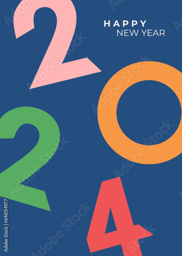 Cover design of 2024 happy new year. Strong typography. Colorful and easy to remember. Happy new year 2024 design poster. Vector illustration