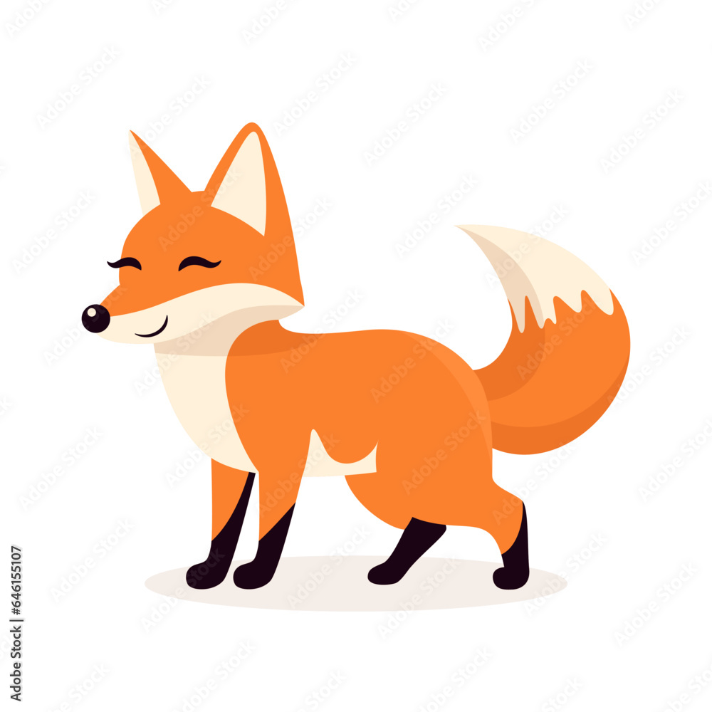 Flat Vector Cute Fox. Little Fox Icon. Adorable Walking Fox Cartoon Character Isolated on White Background, Side View Flat Vector Cute Fox. Little Fox Icon. Adorable Walking Fox Cartoon Character Isolated on White Background, Side View