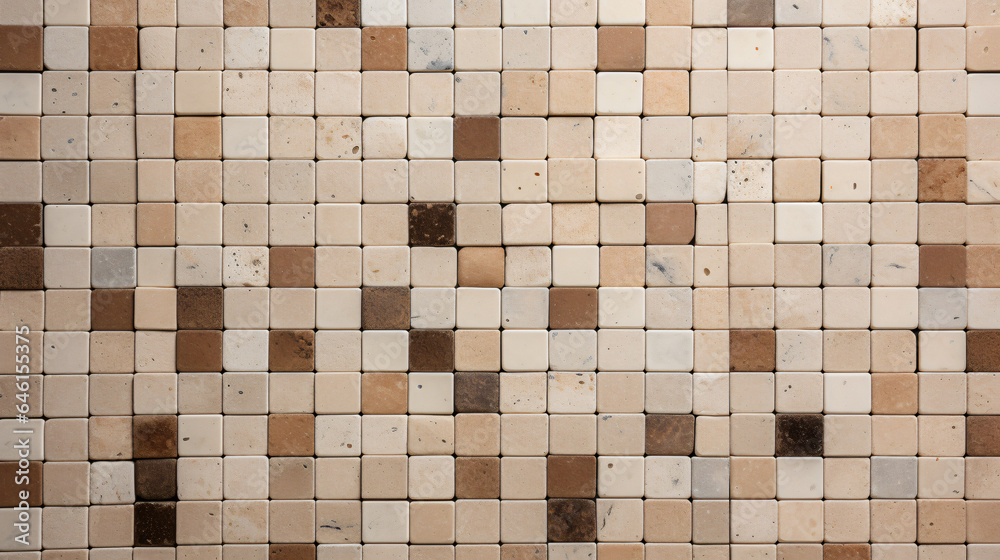 Fototapeta premium Beige mosaic square tile pattern, tiled background