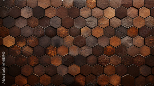 Bronze mosaic hexagon tile pattern, honeycomb tiled background