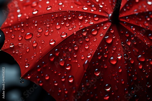 rain in a red umbrella in autumn