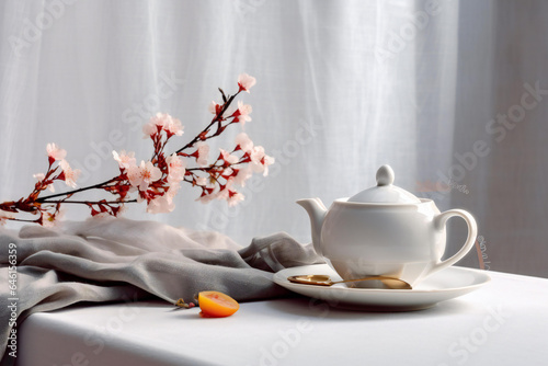 Cup of tea  Limoges porcelain style  on the table