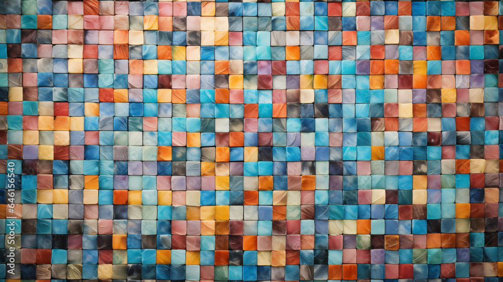 Multicolor rainbow mosaic square tile pattern, tiled background 