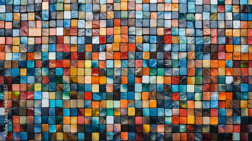 Multicolor rainbow mosaic square tile pattern, tiled background 