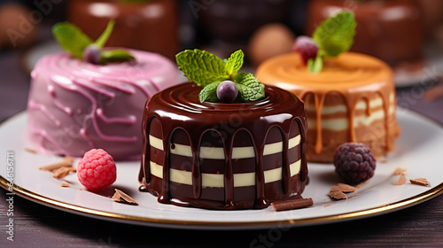 Cakes covered with juicy chocolate 