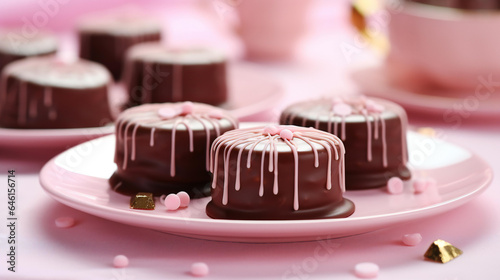 Cakes covered with juicy chocolate 
