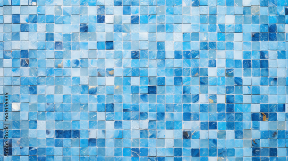 Fototapeta premium Sky blue and white mosaic square tile pattern, tiled background 