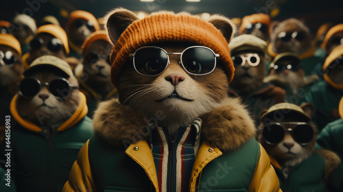 A group of cats wearing sunglasses and hats, AI