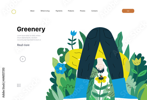 Greenery, ecology -modern flat vector concept illustration of a male gardener carrying the plants. Metaphor of environmental sustainability and protection, closeness to nature