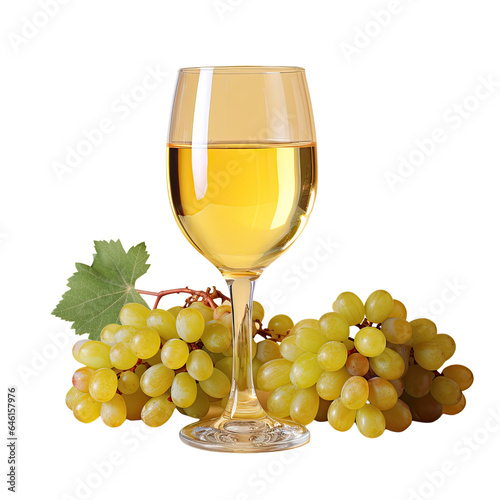 White wine with green grapes on a transparent background Alcoholic drinks