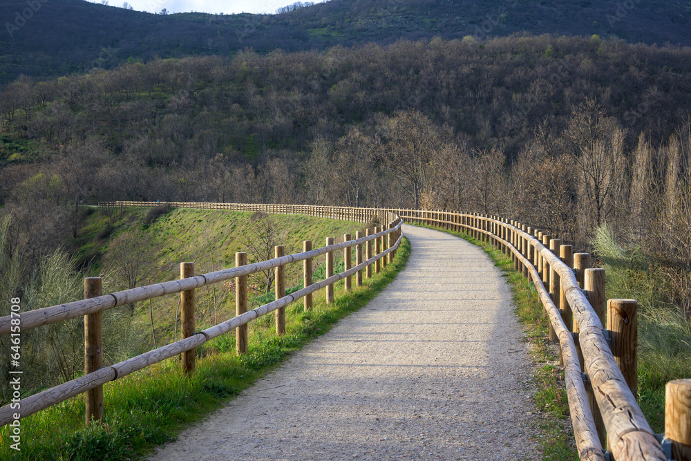 Natural path of La Plata Extremadura greenway in horizontal wide curve