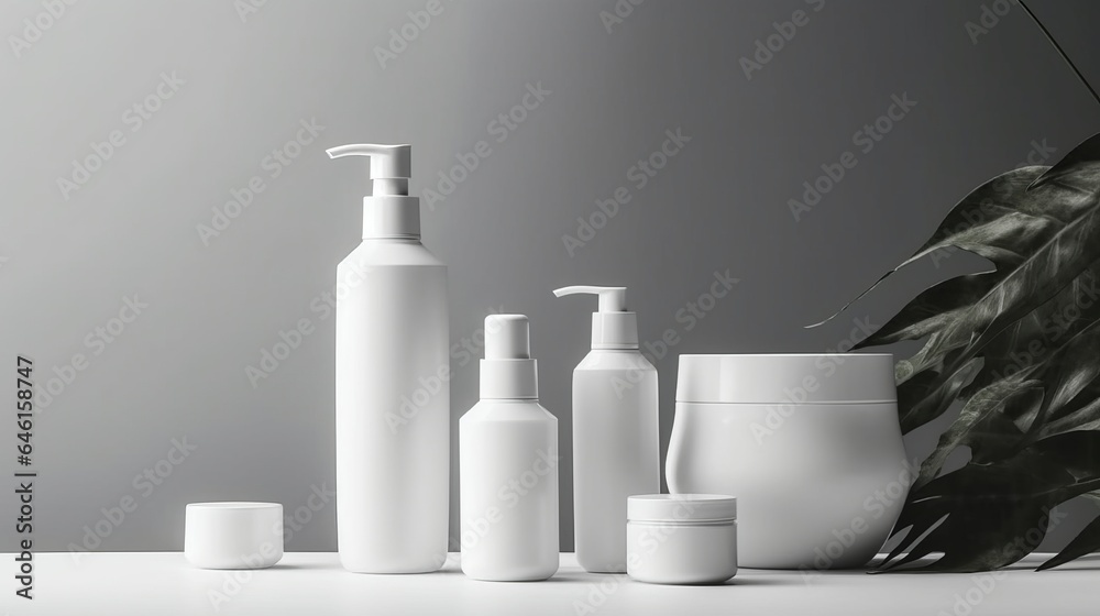 White cosmetics. Created with Generative AI technology. White cosmetics. Created with Generative AI technology.