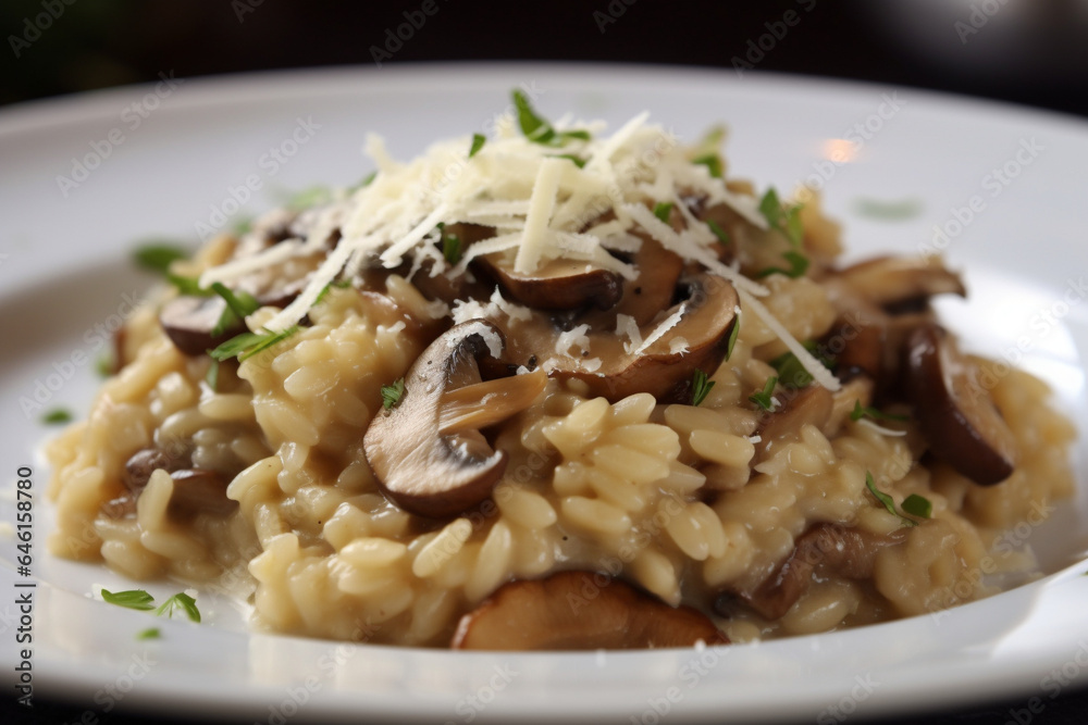 A plate of mushroom risotto generative AI A plate of mushroom risotto generative AI