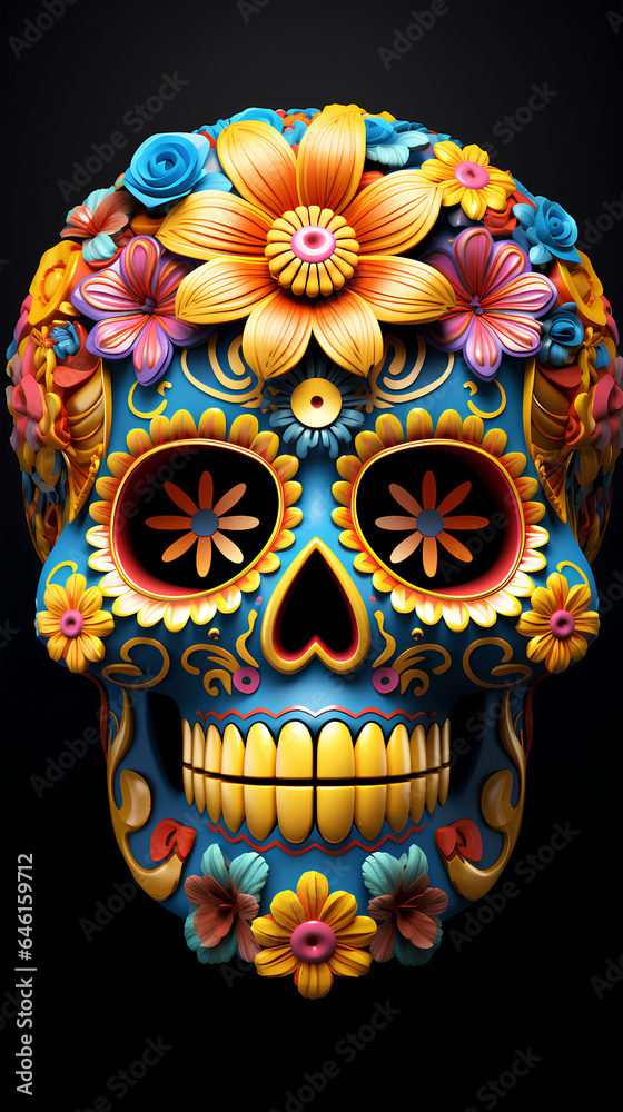 Original Mexican skulls. Skulls decorated with flowers for Halloween and the day of the dead. Original Mexican skulls. Skulls decorated with flowers for Halloween and the day of the dead.
