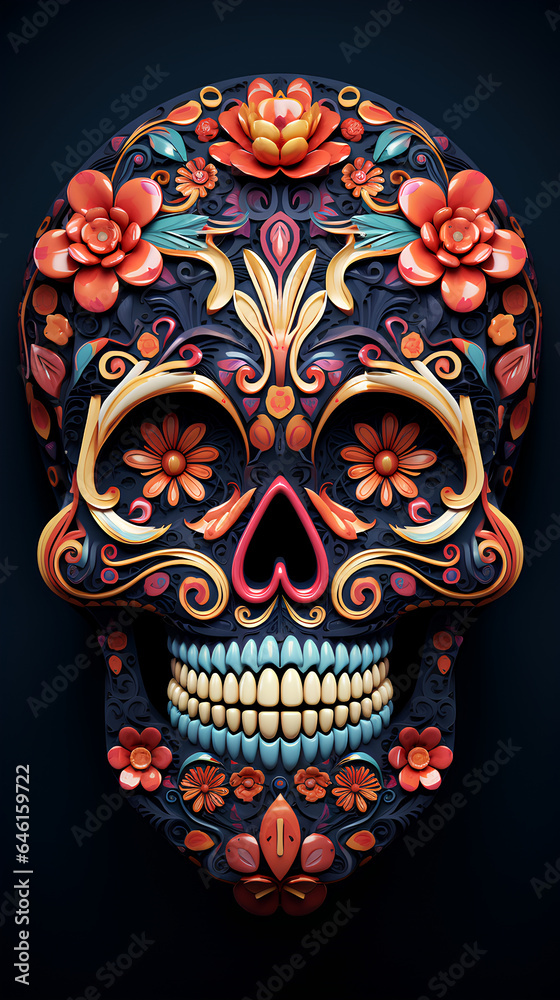 Naklejka premium Original Mexican skulls. Skulls decorated with flowers for Halloween and the day of the dead.