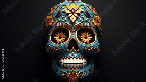 Original Mexican skulls. Skulls decorated with flowers for Halloween and the day of the dead. photo