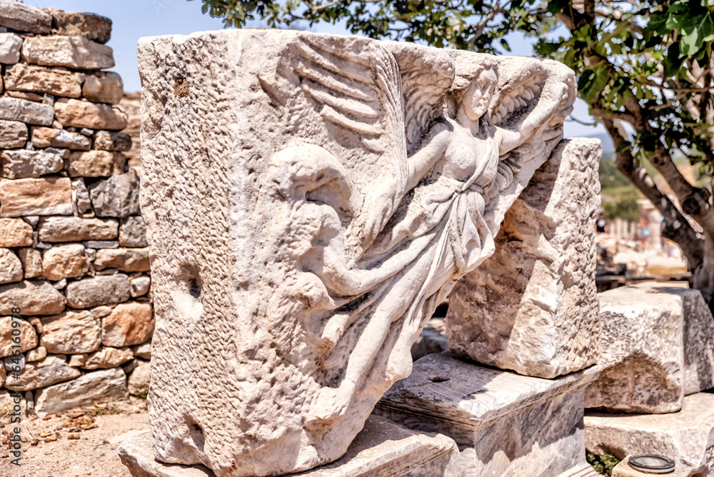 Fototapeta premium Ephesus, Turkey - July 24, 2023: Close ups of the architectural details of the ruins at Ephesus Turkey 