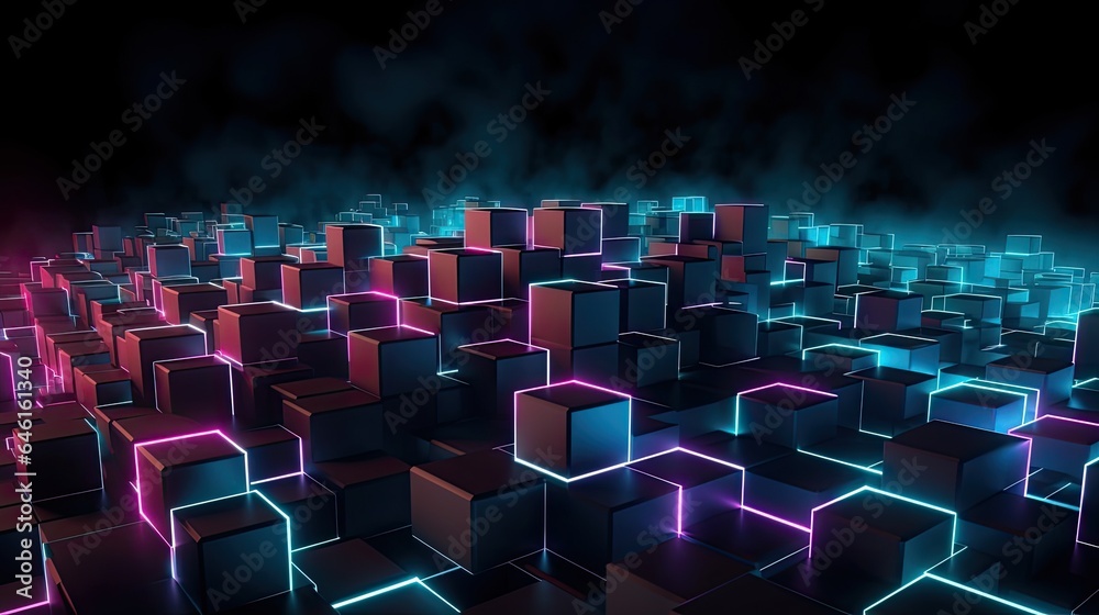 Abstract 3D Background Neon Cubes