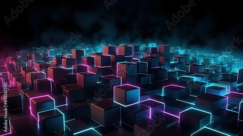Abstract 3D Background Neon Cubes