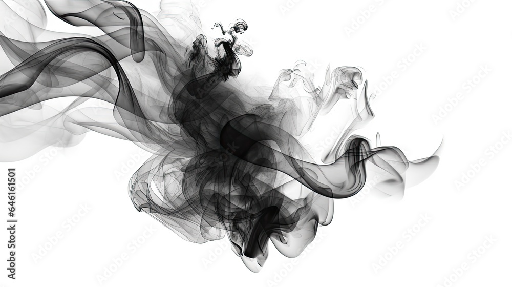 Black Smoke Explosion On Empty Transparent Background Isolated Abstract Brush