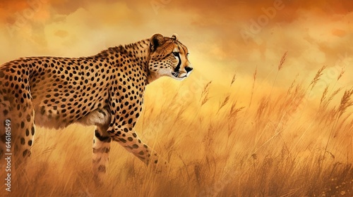 Cheetah Stalking Fro Prey On Savanna Digital Art