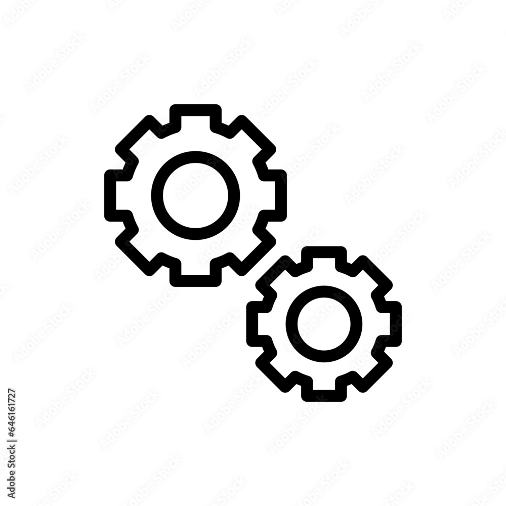 Gear motor service and garage icon with black outline style. gear, technology, sign, work, industry, symbol, business. Vector Illustration