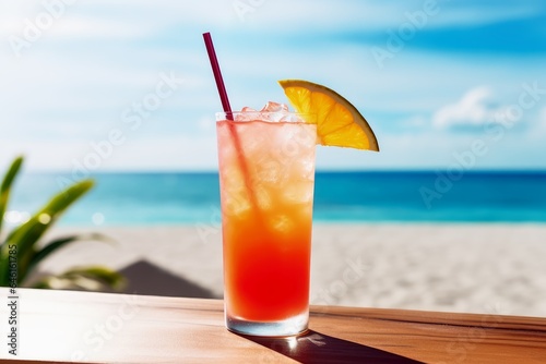 A tasty summer cocktail at the beach.