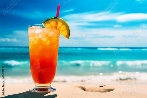 A tasty summer cocktail at the beach.