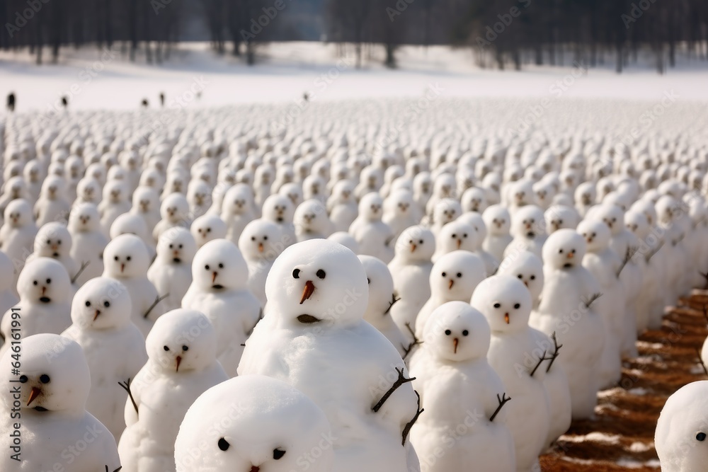 Obraz premium An army of snowman marching against the human race.