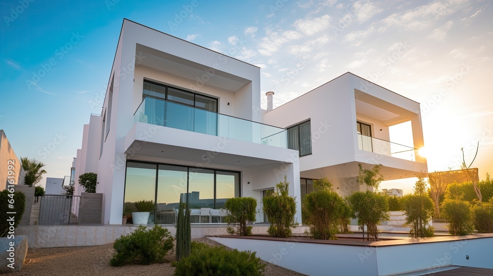 Modern Real Estate Exterior Architecture of Luxury Home in Beautiful Villa, generative ai