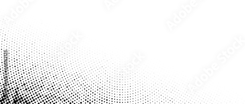 Faded halftone corner texture. Gradient pattern background. Abstract dotted pop art radial wallpaper. Vanishing spotted design backdrop for print, banner, poster, flyer. Vector curved pattern