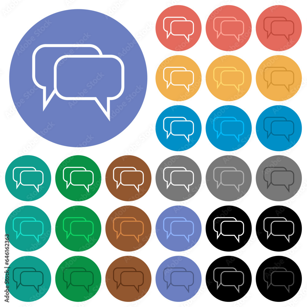 Two rounded square chat bubbles outline round flat multi colored icons Two rounded square chat bubbles outline round flat multi colored icons