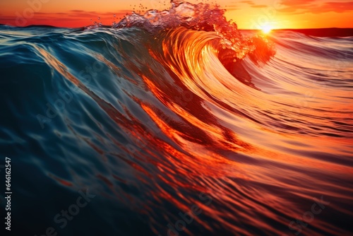Water waves on the ocean in the sunset.