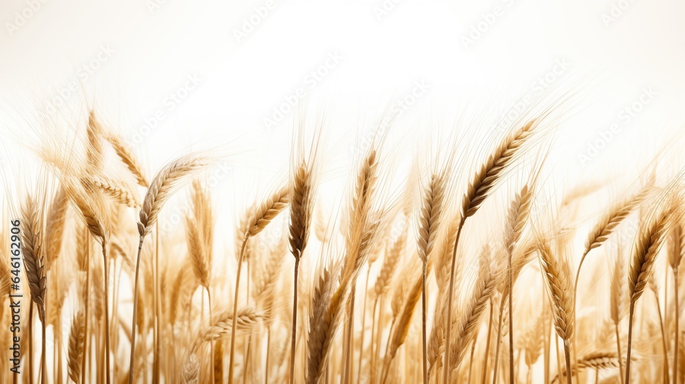 Stunning Contrast between the Golden Hues of Wheat Fields and the Deep Blue Sky, Embodying the Beauty of Nature's Harmonious Palette - obrazy, fototapety, plakaty 