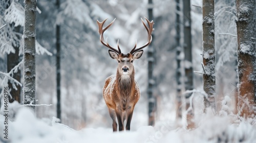 Photo close-up of a deer in a snow-covered forest