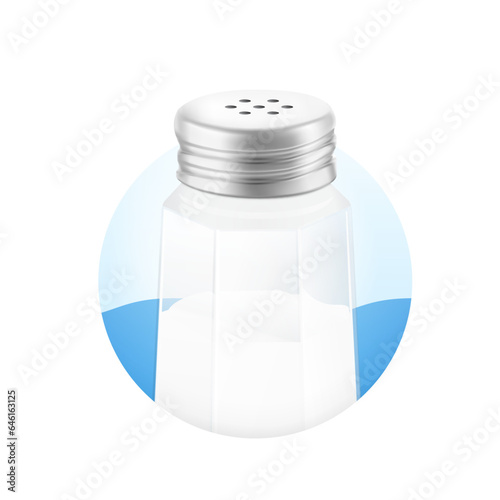 Realistic salt shaker mockup in circle. Vector illustration isolated on white background, ready and simple to use for your design. ESP10.