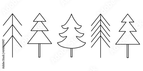 Set with simple geometric Christmas tree or pine, winter holidays design element, minimalistic style, vector outline