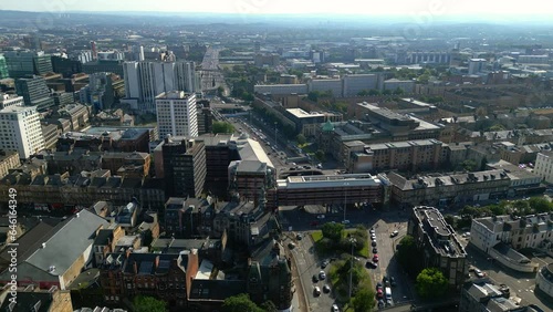 Overhead aerial shot of busy multi-level traffic junction at Charing Cross, Glasgow, Scotland, UK. photo