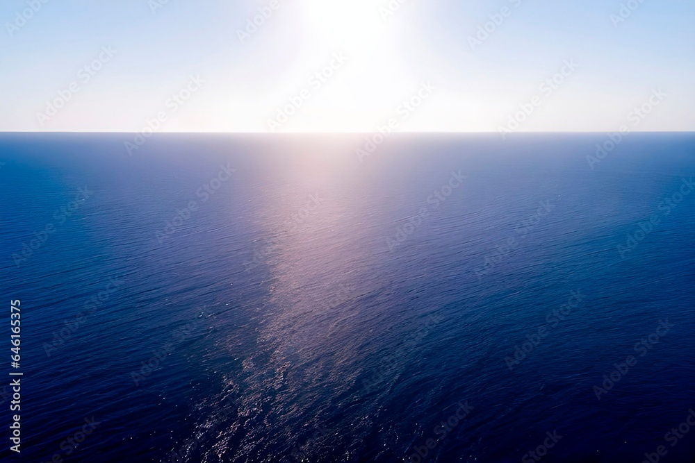 Calm sea and bright sunshine. Beautiful seascape. Generative AI
