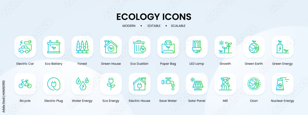 Ecology icon collection with blue and green gradient outline style. ecology, eco, symbol, green, nature, line, collection. Vector Illustration Ecology icon collection with blue and green gradient outline style. ecology, eco, symbol, green, nature, line, collection. Vector Illustration