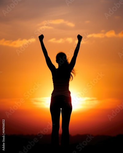 silhouette of woman standing against the sunset, her one hand p against her chest, symbolizing her fight against cancer.