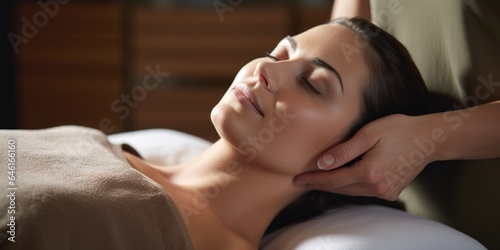 cancer patient lying on professional massage table, her face relaxed as skilled the works on relieving tense muscles and promoting general wellbeing.