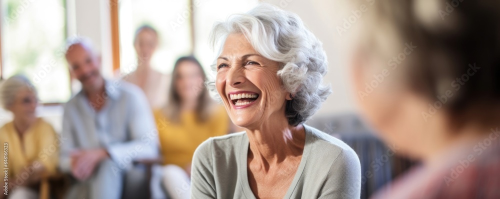 woman in midlaughter with friends and family captures the importance of laughter therapy. This natural stressreliever is known to reduce pain, boost immune function, and increase patient woman in midlaughter with friends and family captures the importance of laughter therapy. This natural stressreliever is known to reduce pain, boost immune function, and increase patient