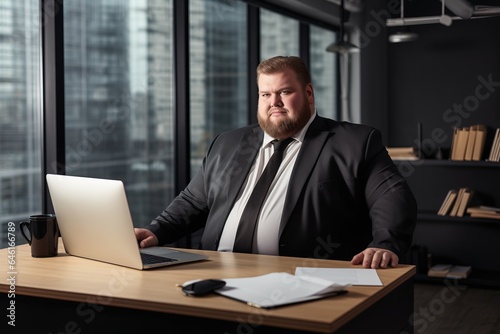 Office worker, beautiful man at workplace. Plus-size manager © MadMouse