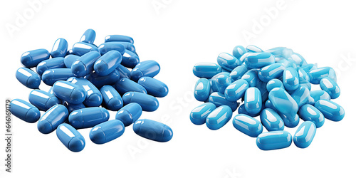 Png Set Softgel blue capsules pill stack on a transparent background