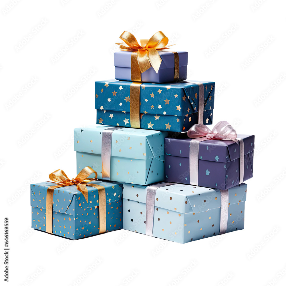 Obraz premium a collection of gift boxes isolated on a transparent background, generative ai