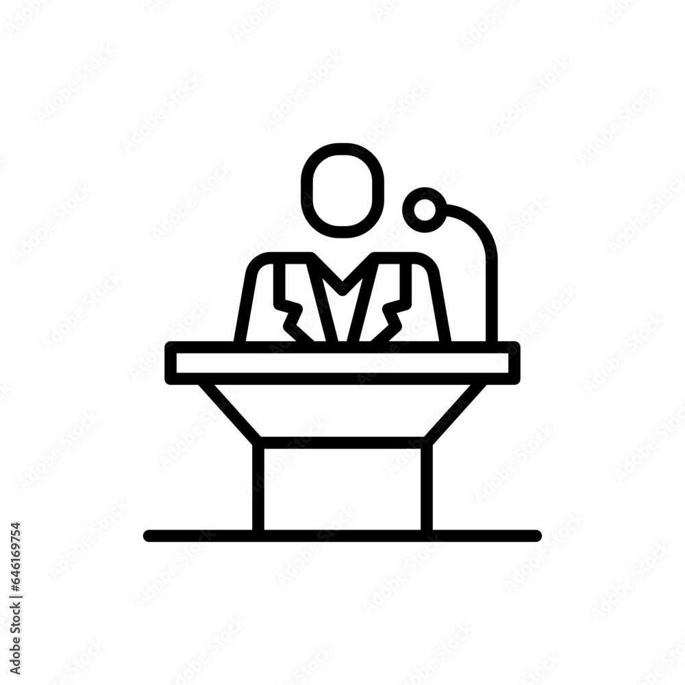 Speaker startup pitch deck icon with black outline style. speaker, symbol, isolated, loudspeaker, voice, speech, sound. Vector Illustration Speaker startup pitch deck icon with black outline style. speaker, symbol, isolated, loudspeaker, voice, speech, sound. Vector Illustration